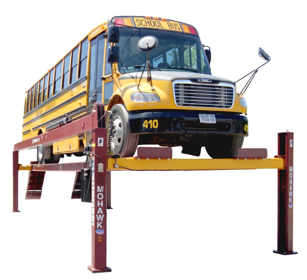 School bus on a Mohawk TR series four-post lift