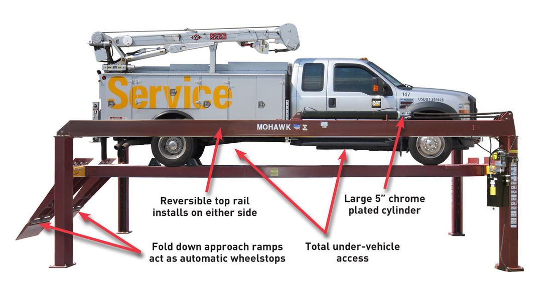 TR-25 diamond-plate runways under a utility truck