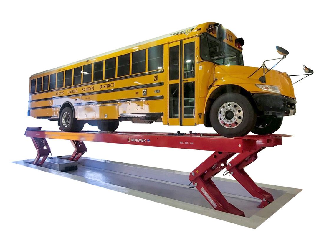 School bus on a Mohawk Vertical Rise Lift