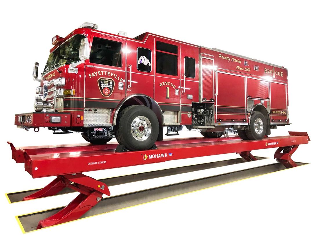 Fire truck on a Mohawk Vertical Rise Lift